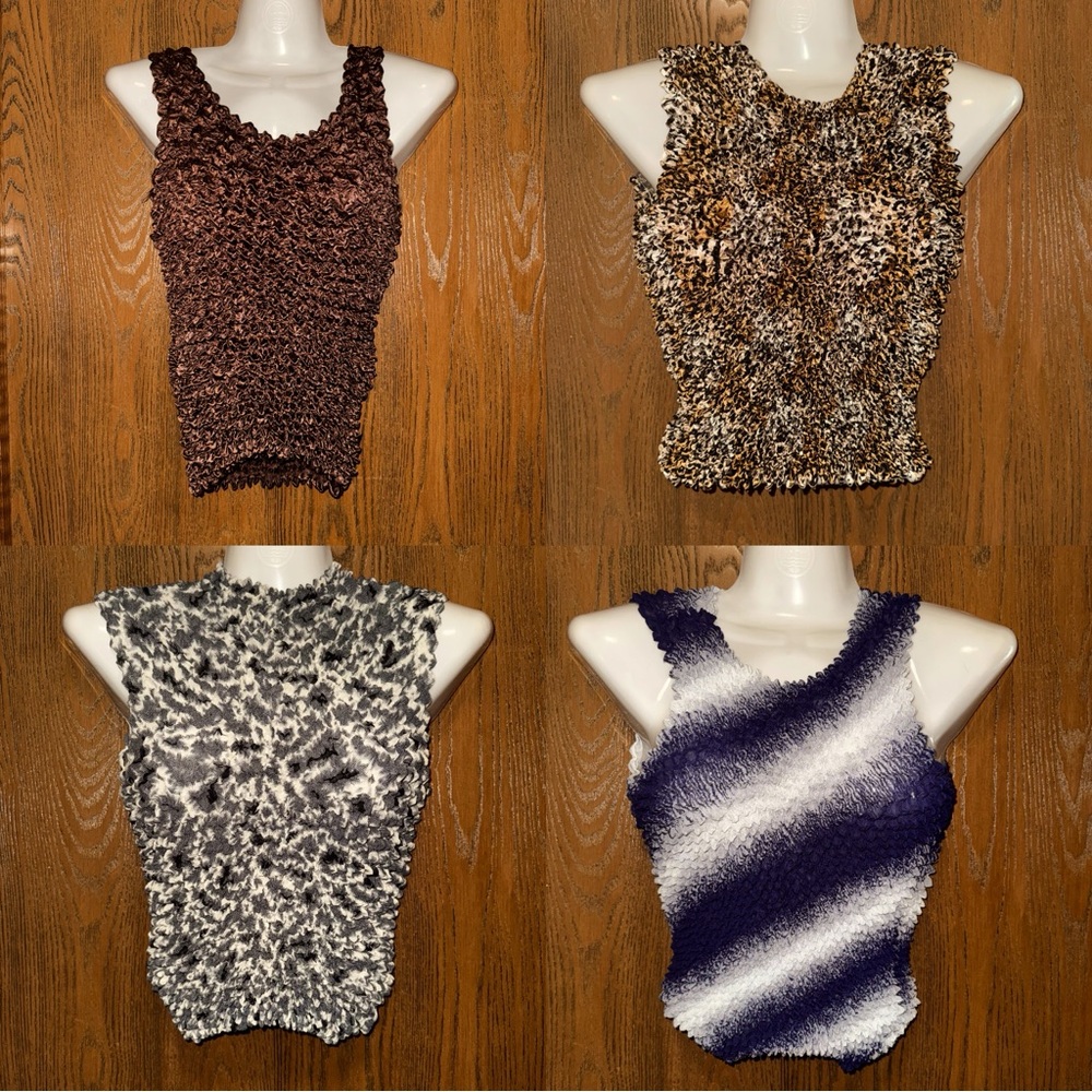 Lot of 4 women’s Puffy-Popcorn Stretchy Tank Tops multi colors EUC One Size